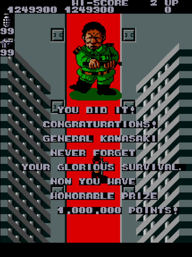 A general in green uniform praises the player and awards 1,000,000 points