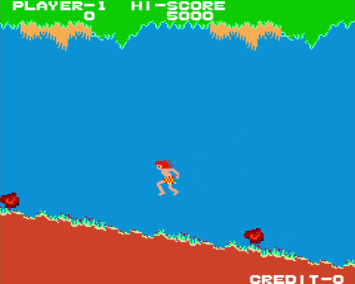 Character climbing slope while avoiding rolling boulders