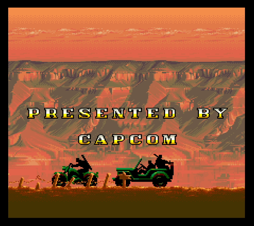 Ending scene showing soldiers riding jeep and bike toward sunset over rocky path