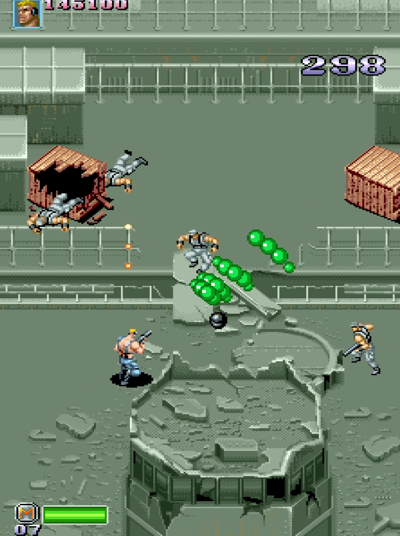 Spread gun firing green bullets