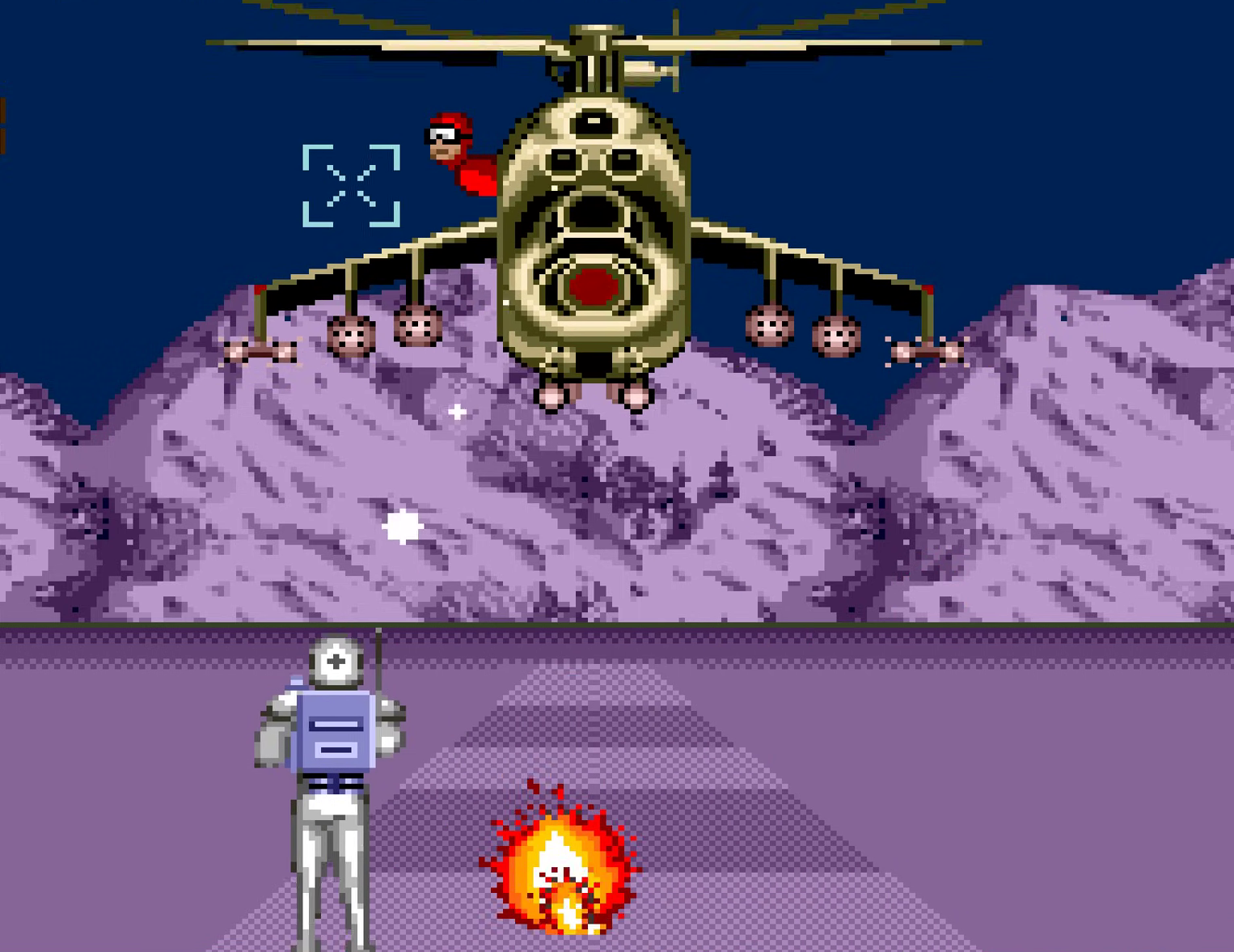 Helicopter battle with red enemy leaning from cockpit