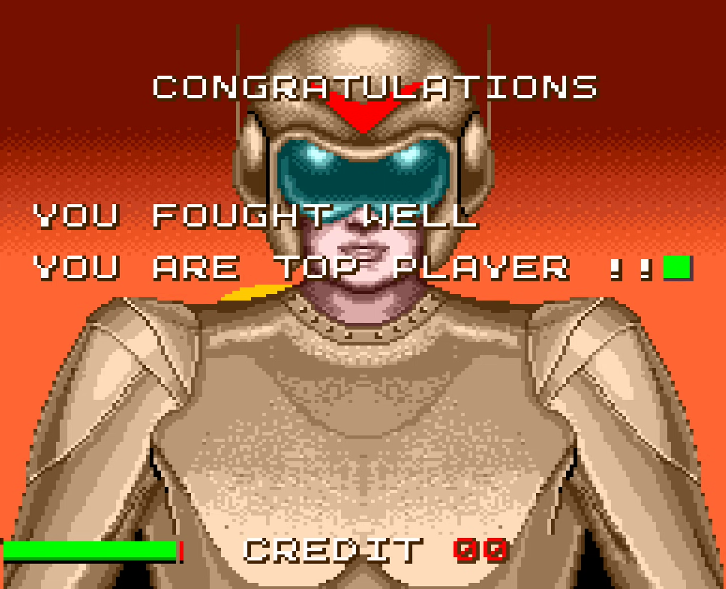Ending screen with Spark Man bust and congratulatory message