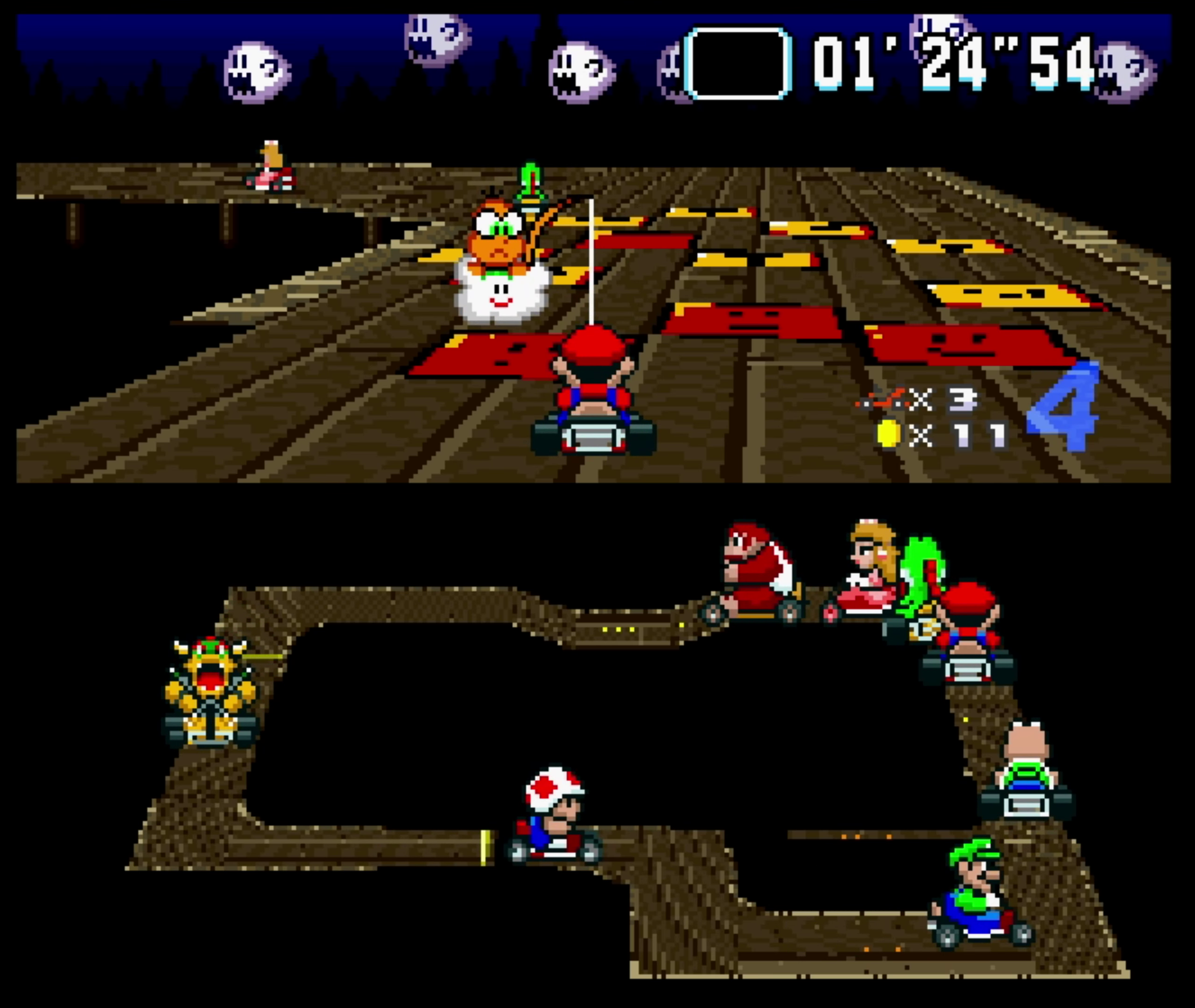 Mario rescued back to track by Lakitu