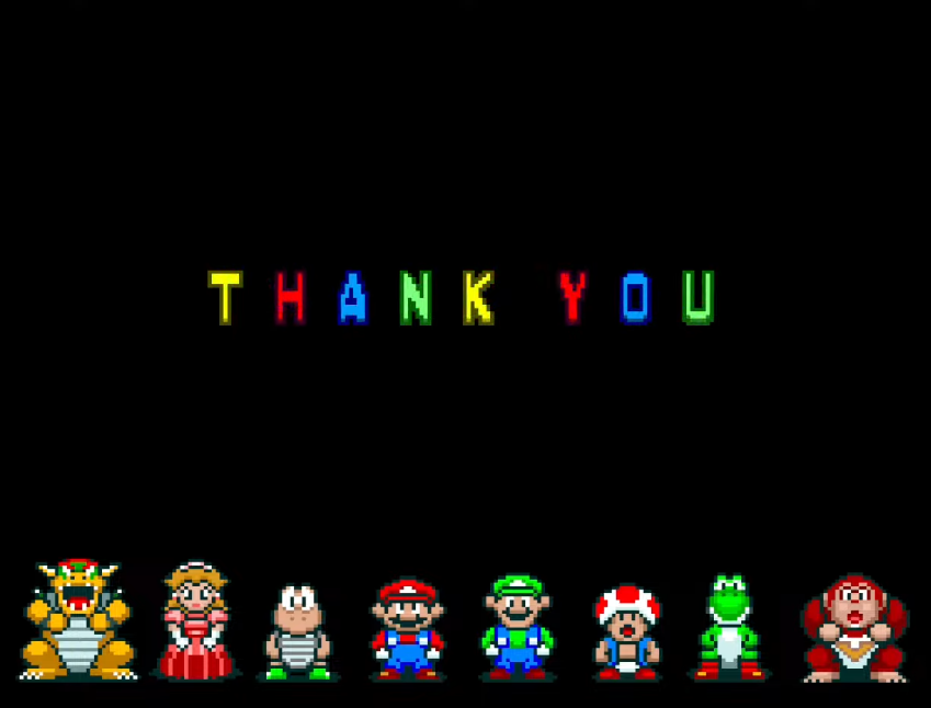 Ending screen with THANK YOU and 8 racers lined up