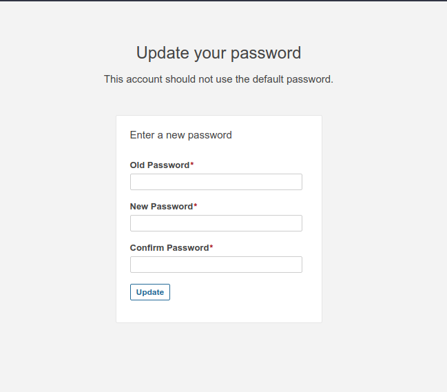 Update Password screen