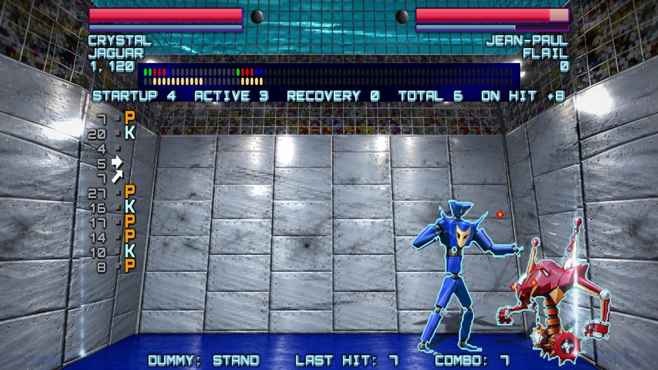The frame meter and the frame data over a fight, the hit points and outlines shown