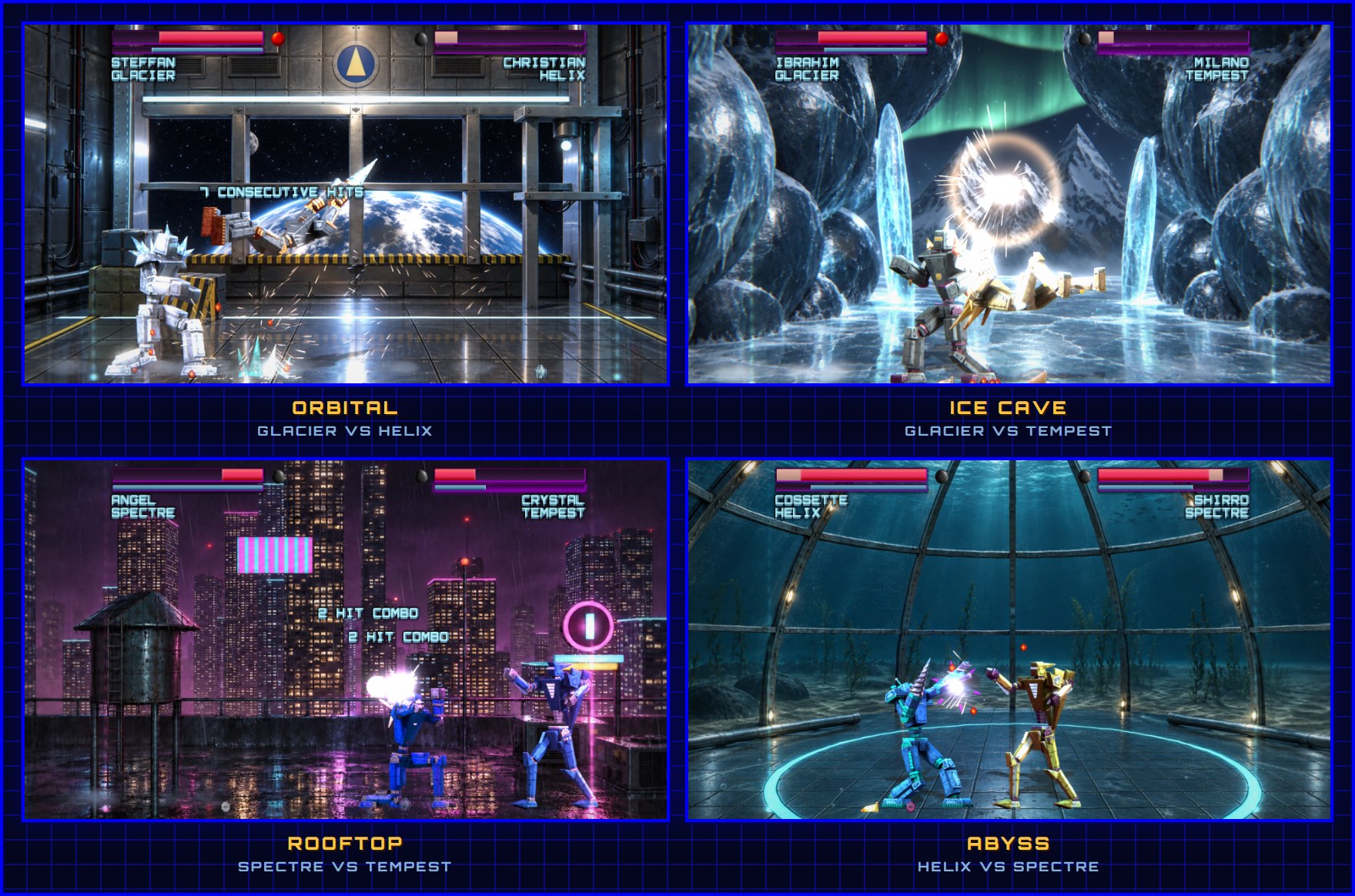 The new arenas: Orbital, Ice Cave, Rooftop and Abyss