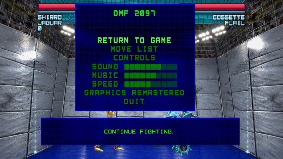 The pause menu over a fight