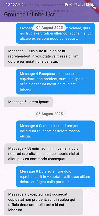 Grouped Infinite List Example