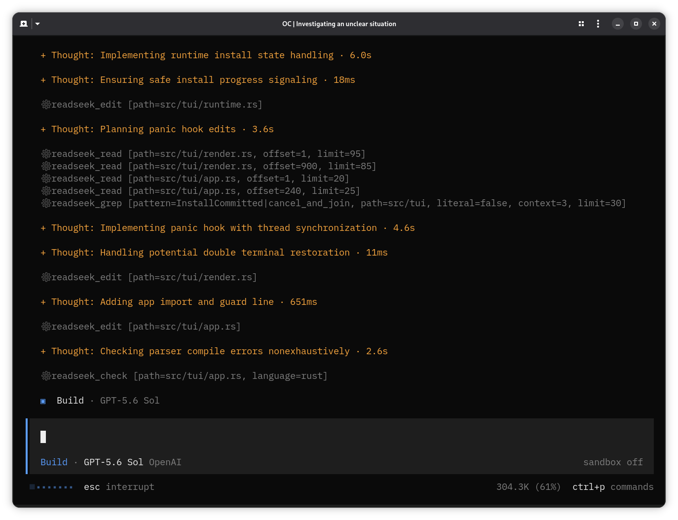 Screenshot of OpenCode running opencode-readseek