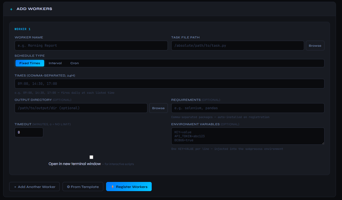 Add Workers form