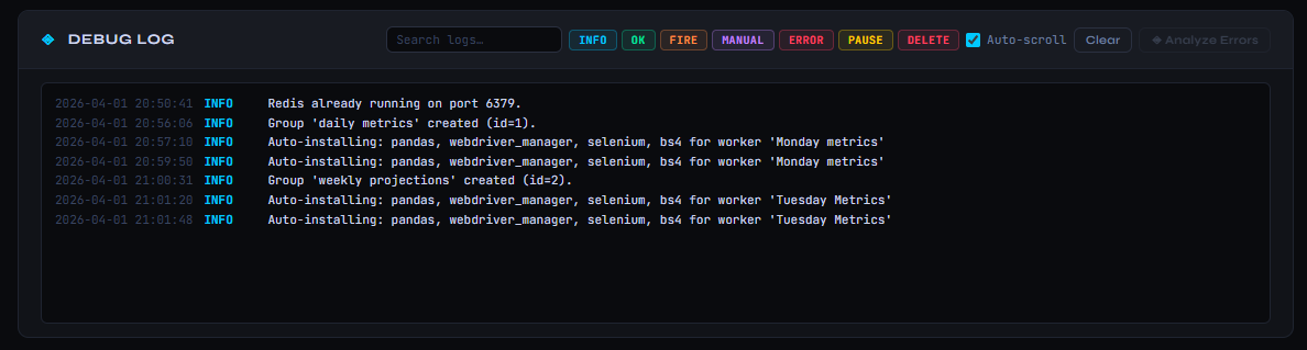 Debug log panel