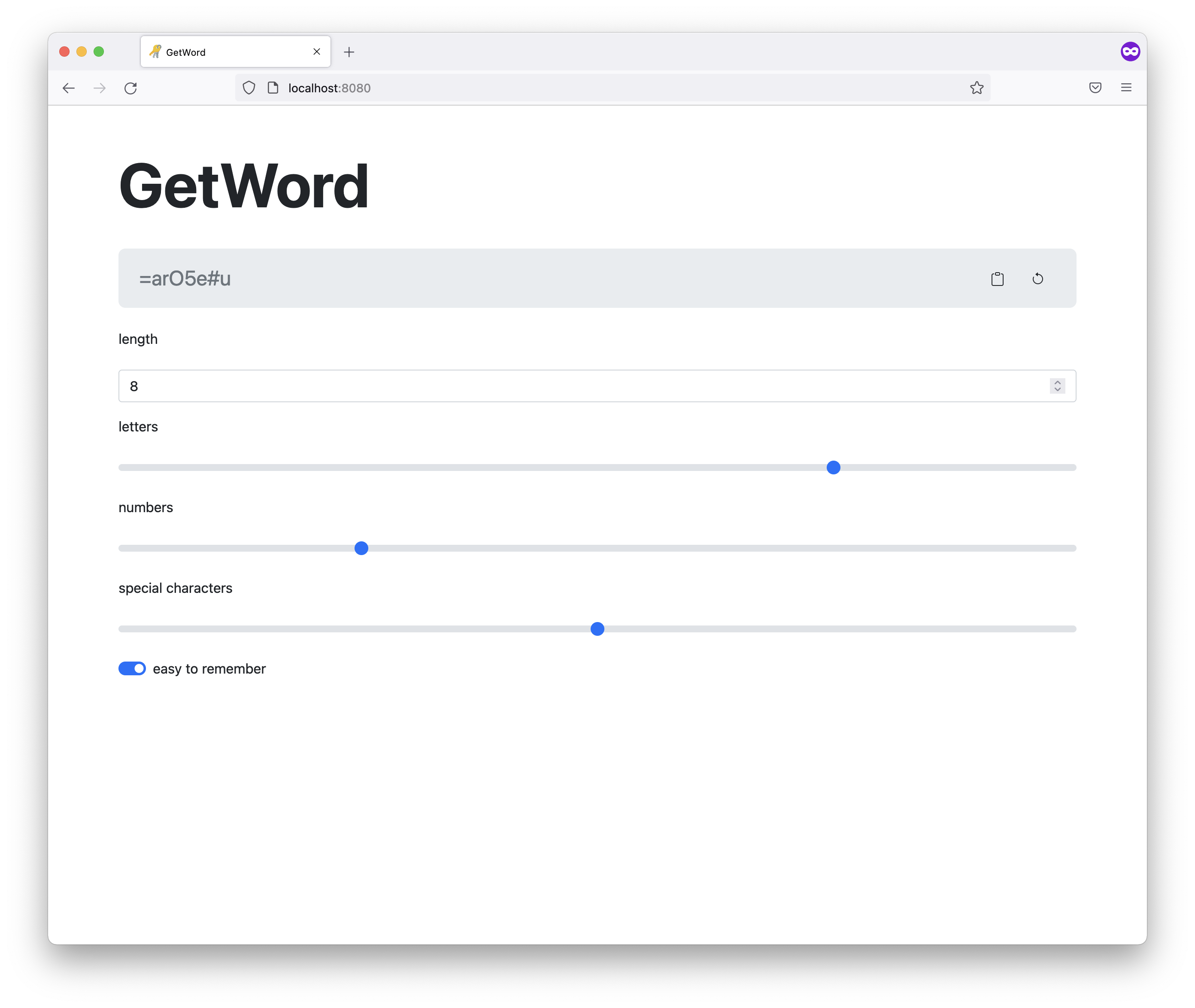 Screenshot of GetWord web app