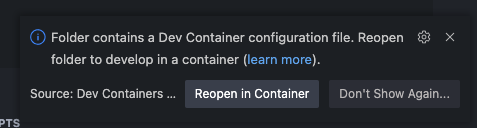 pop-up: reopen in Dev Containers