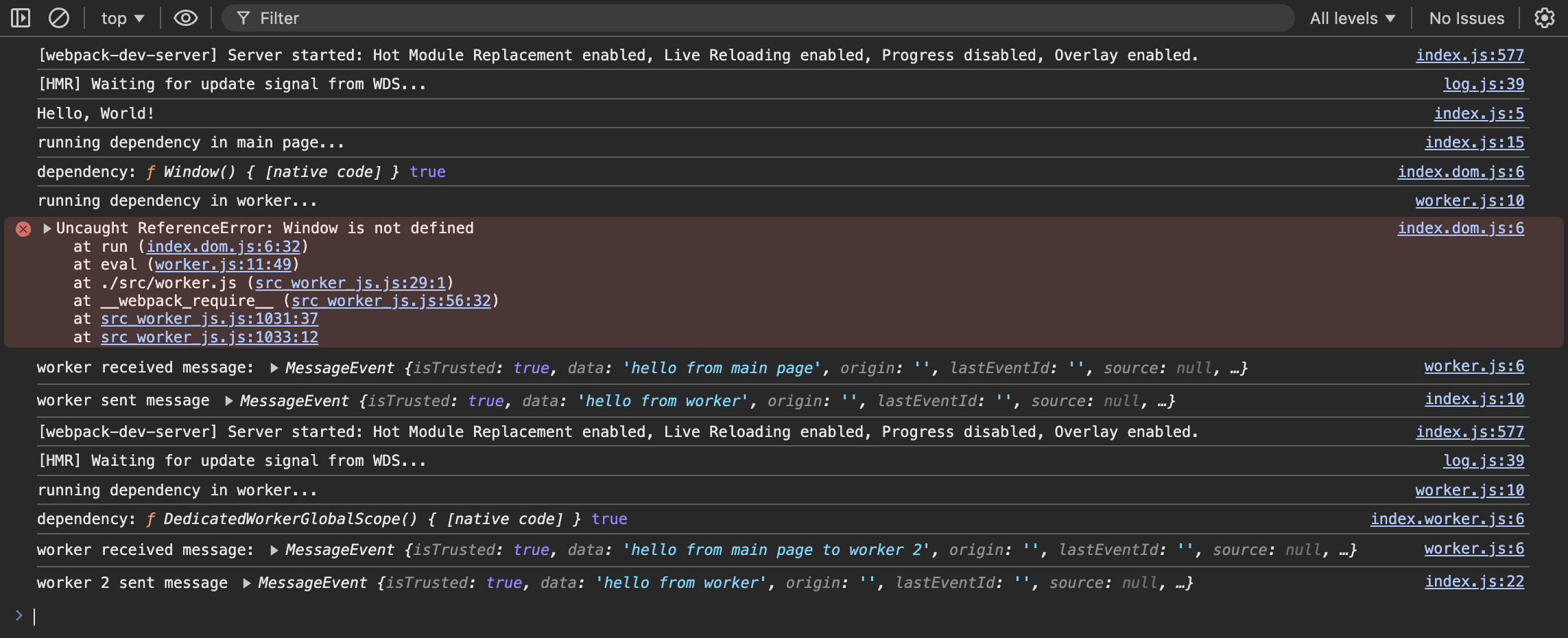 Screenshot of Chrome DevTools Console with above log output