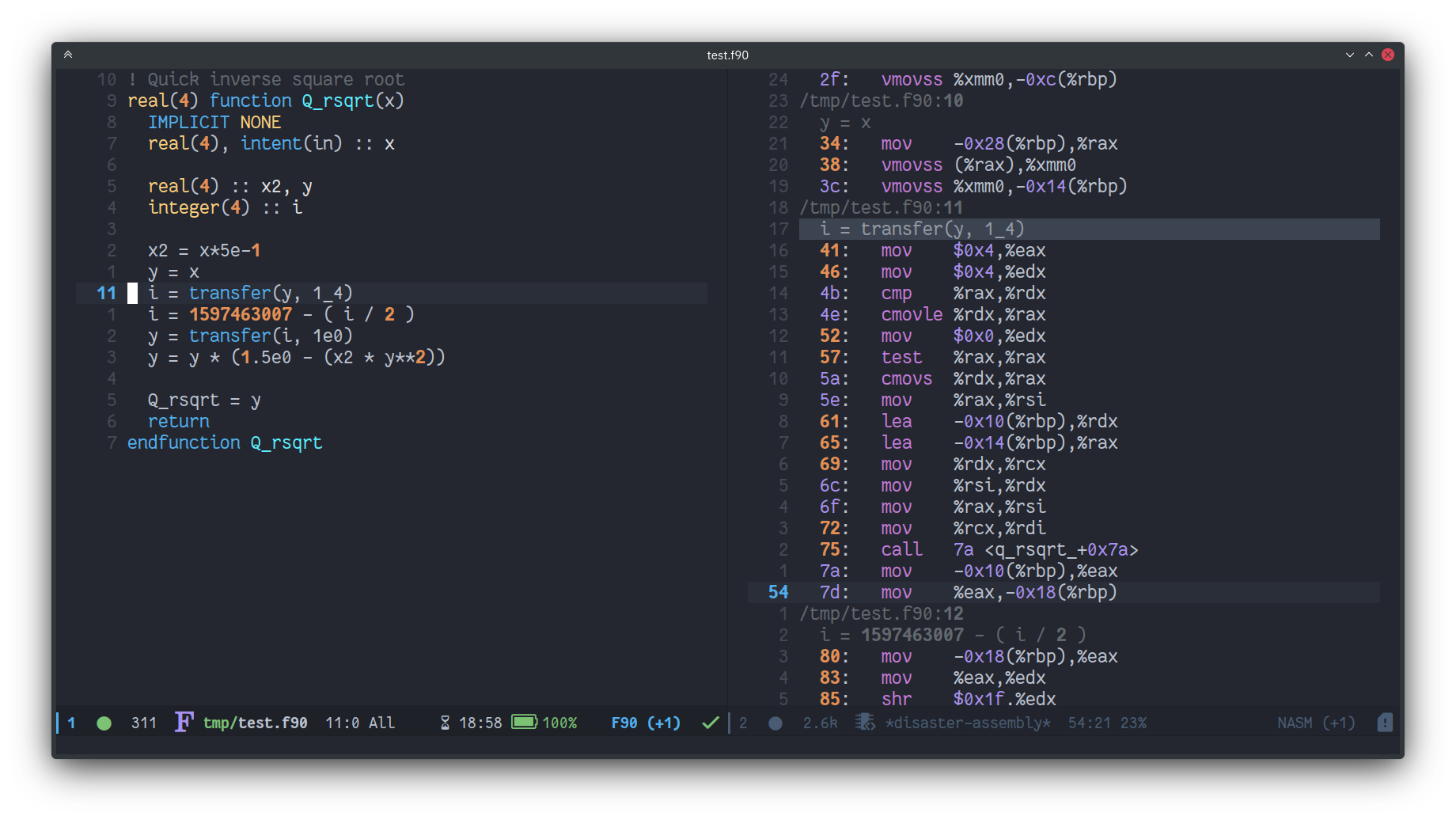 Screenshot of a Fortran example