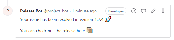 Gitlab comment on a issue referring to a Gitlab release