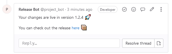 Gitlab comment on a merge request referring to a Gitlab release