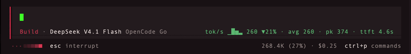opencode-token-metrics running in the OpenCode TUI