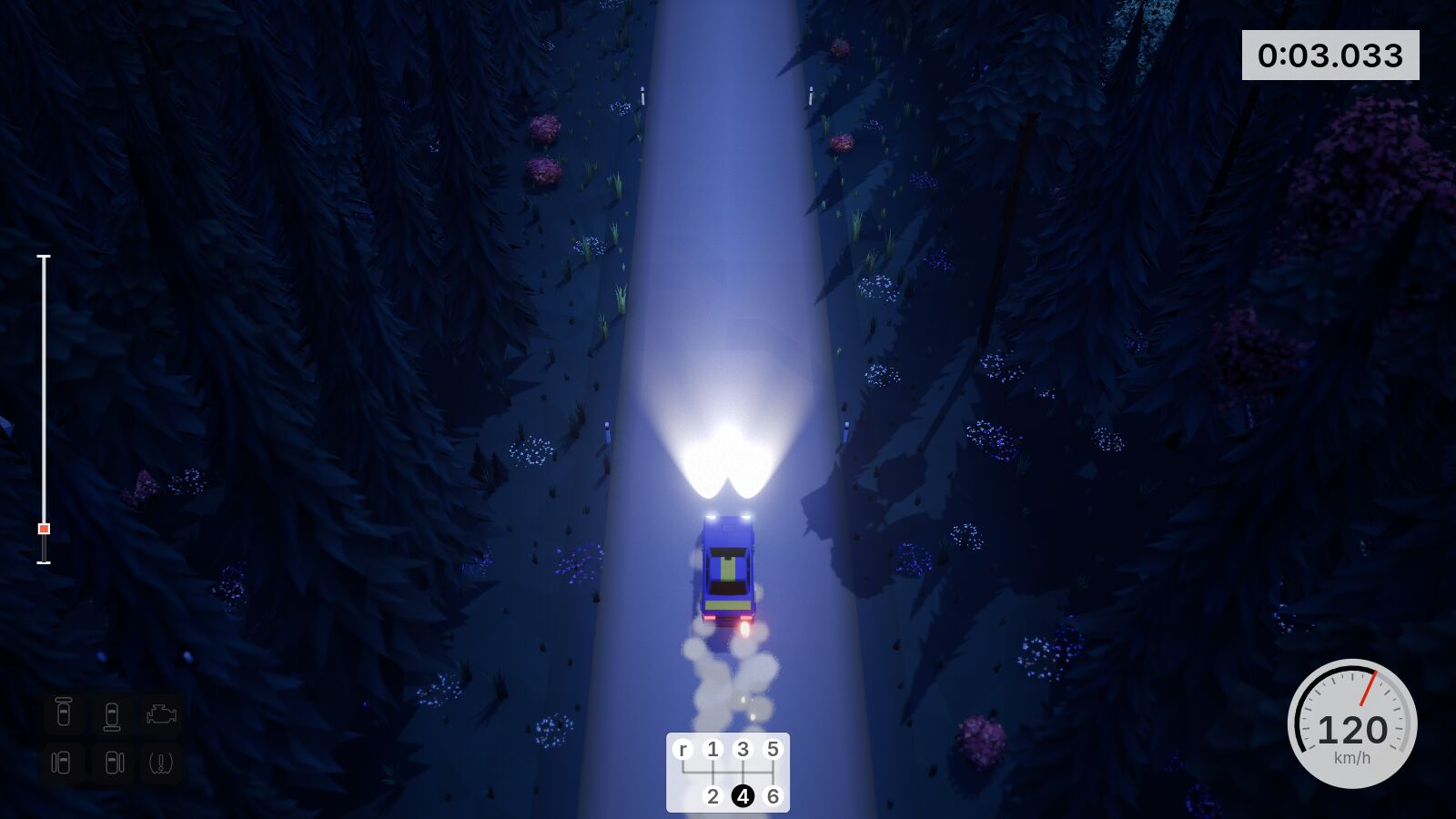 Headlights on the forest road at night
