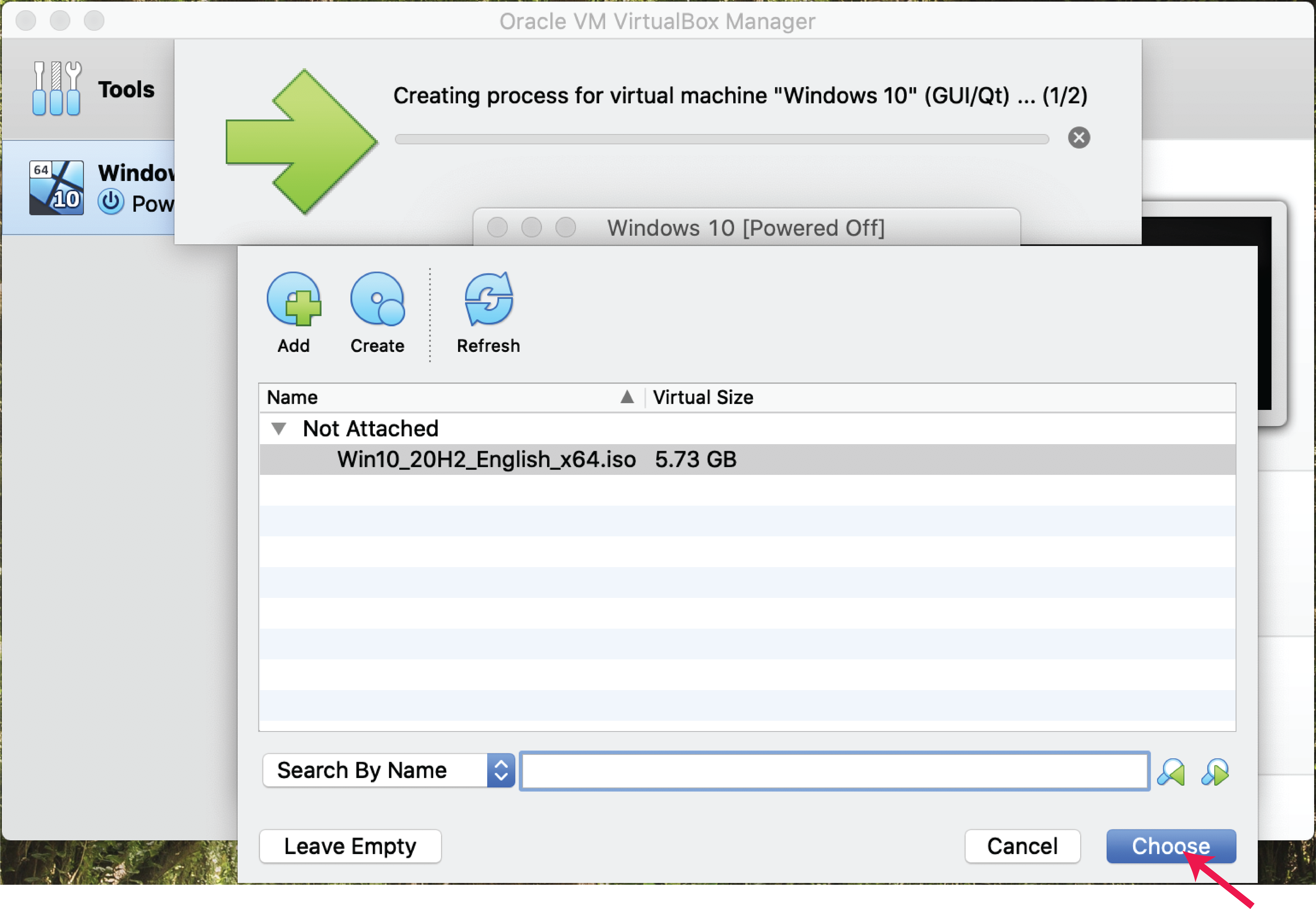 Virtualbox - choose disk image