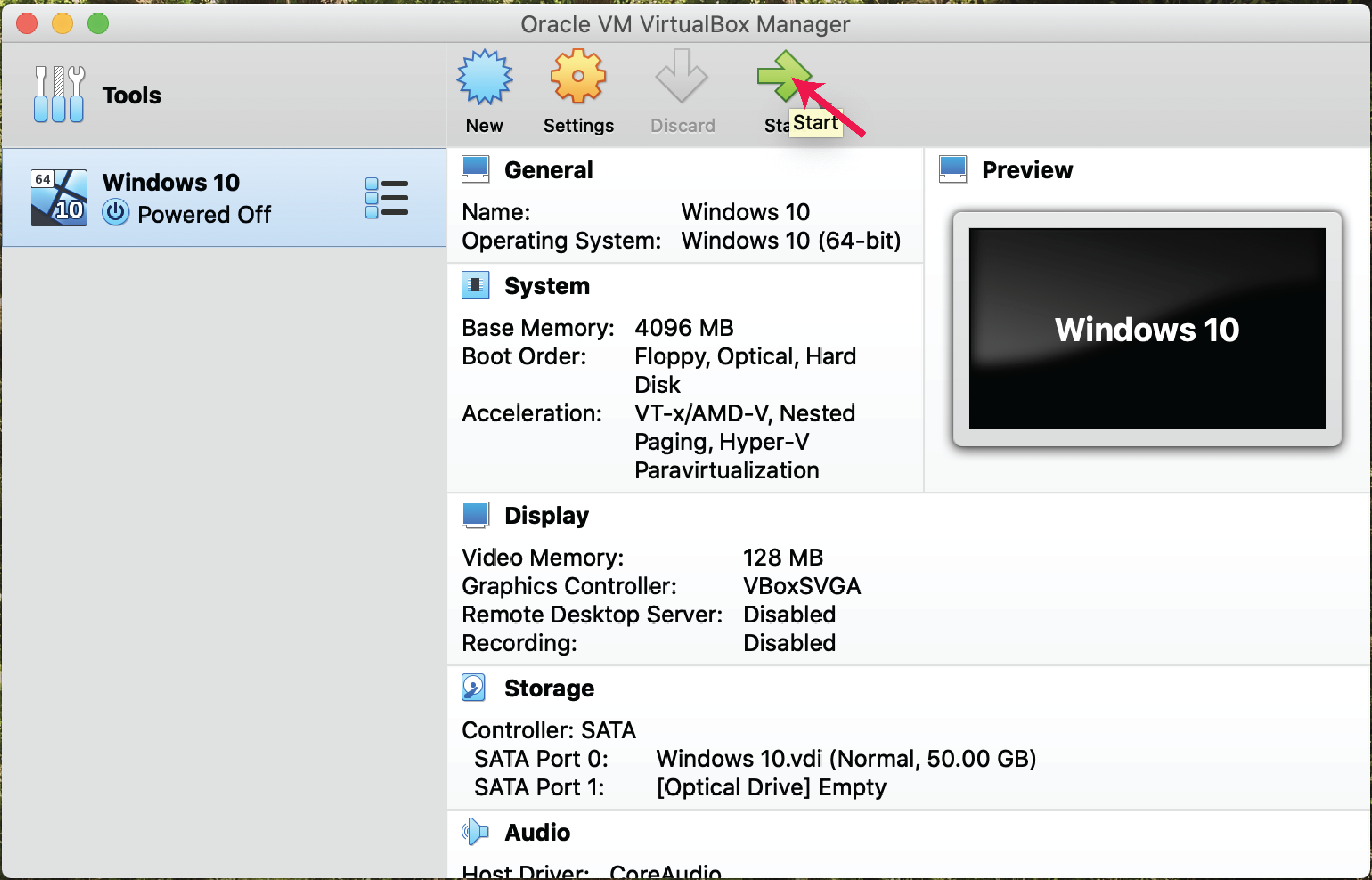 Virtualbox - start machine