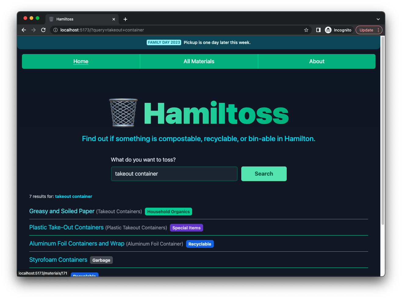 A screen shot of Hamiltoss site