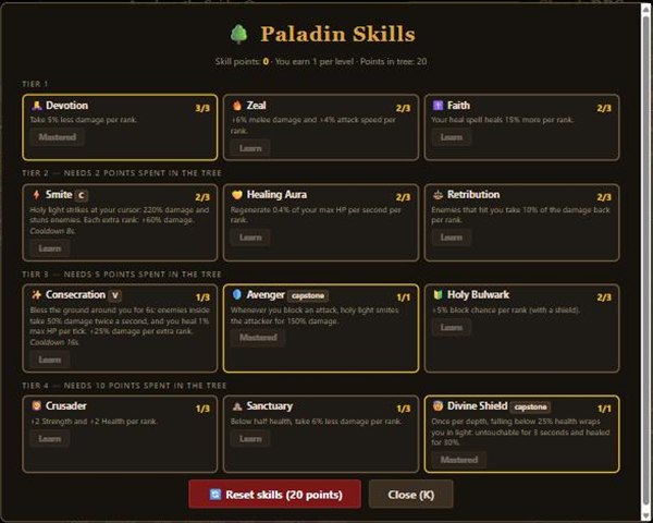 The four-tier Paladin skill tree