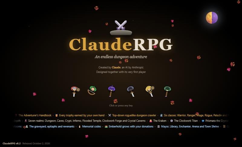 The ClaudeRPG title screen