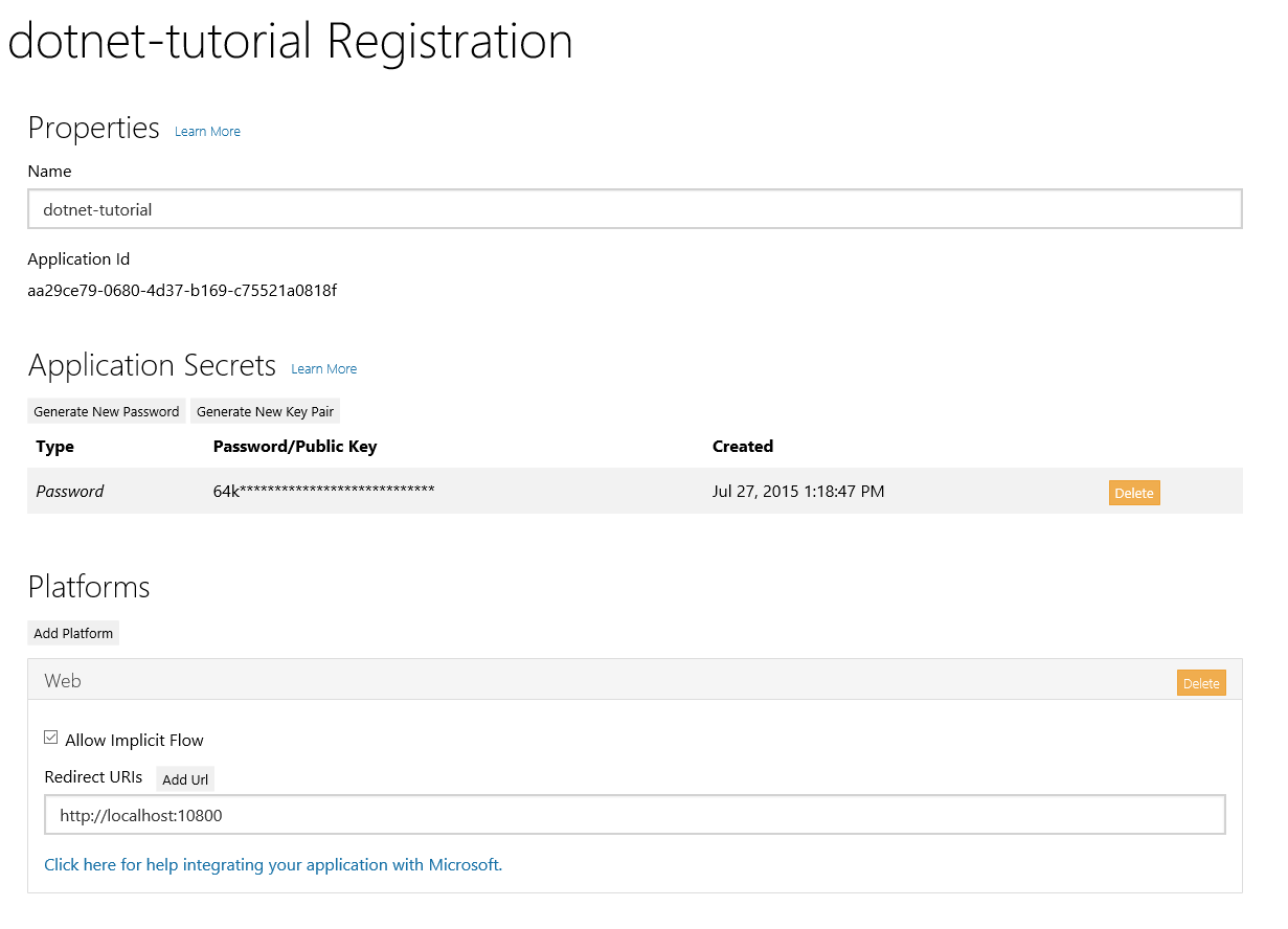 The completed registration properties.