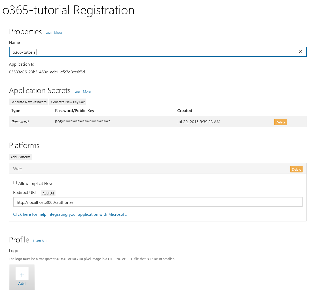 The completed registration properties.