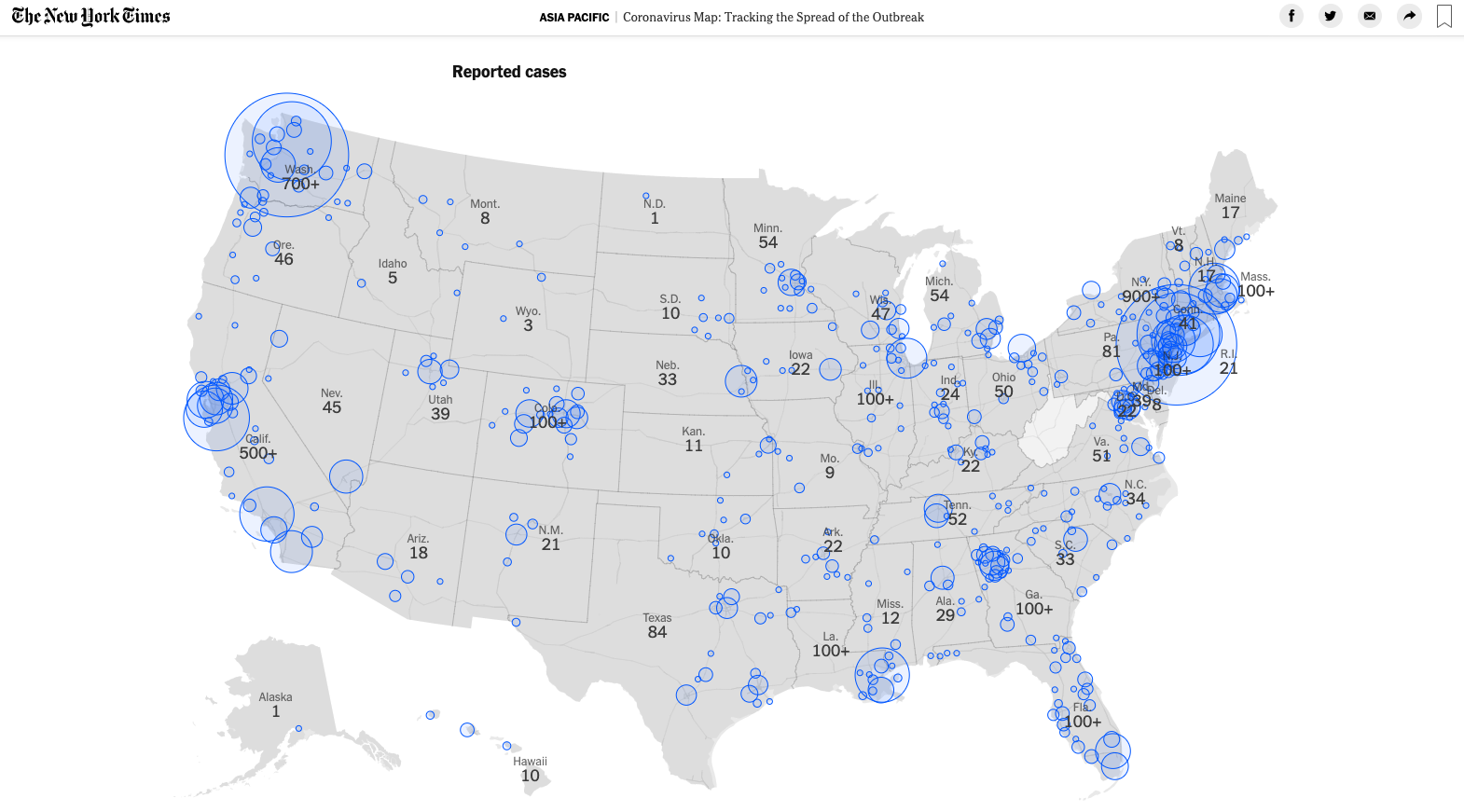 Map showing U.S. cases