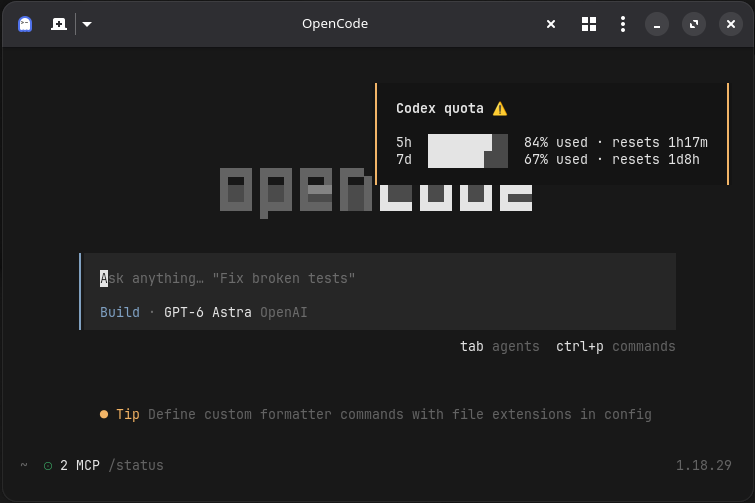 Codex quota toast in OpenCode