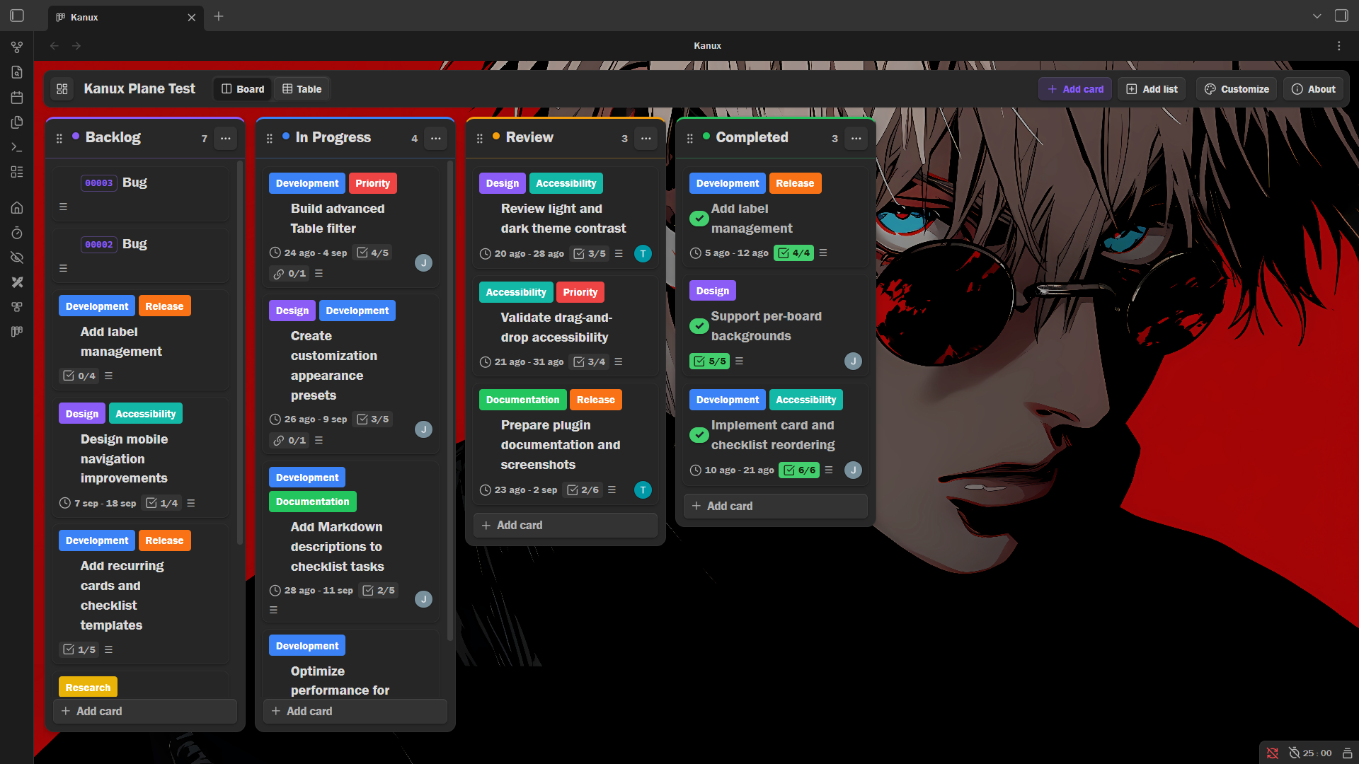 Alternative Kanux board with a customized image background