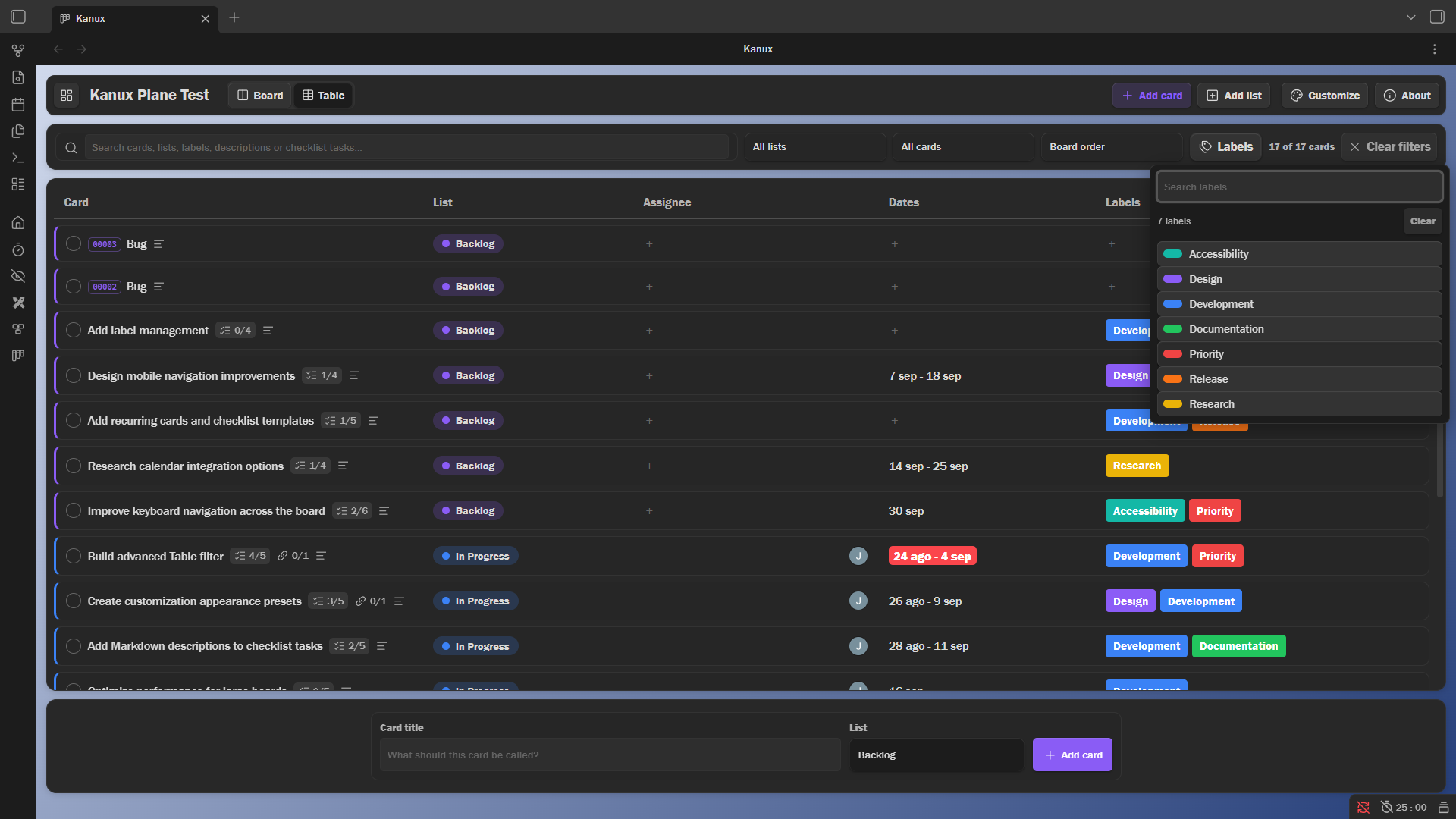 Filtering cards by labels