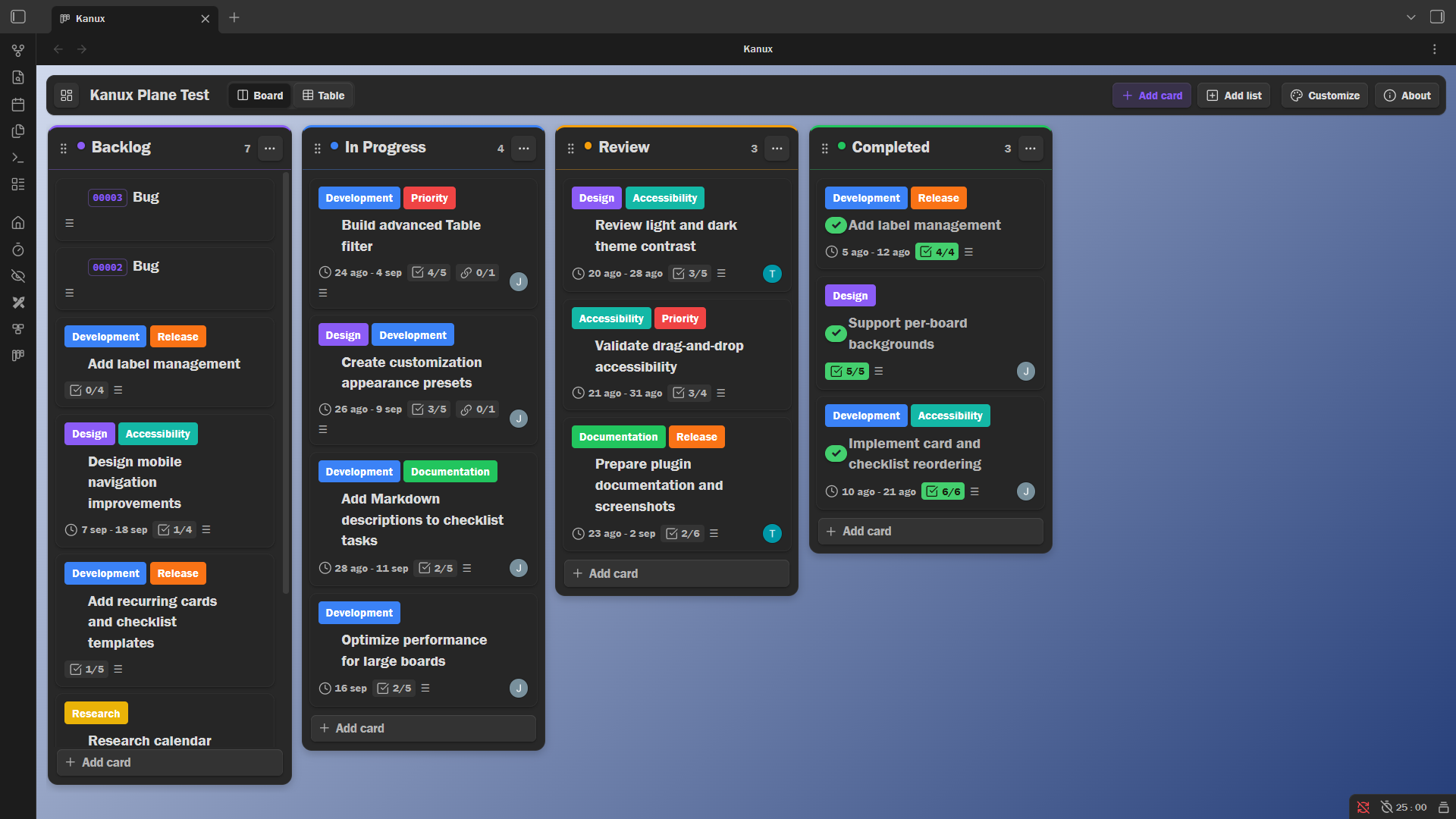 Kanux background customization controls