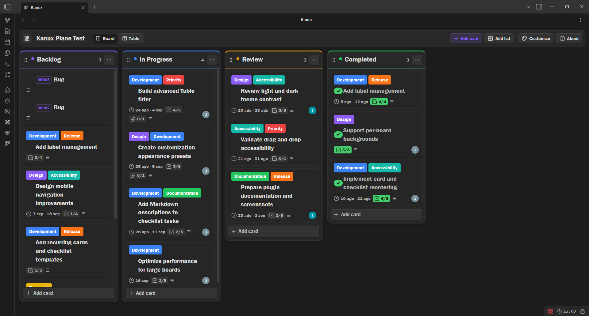 Kanux running in a full Obsidian workspace