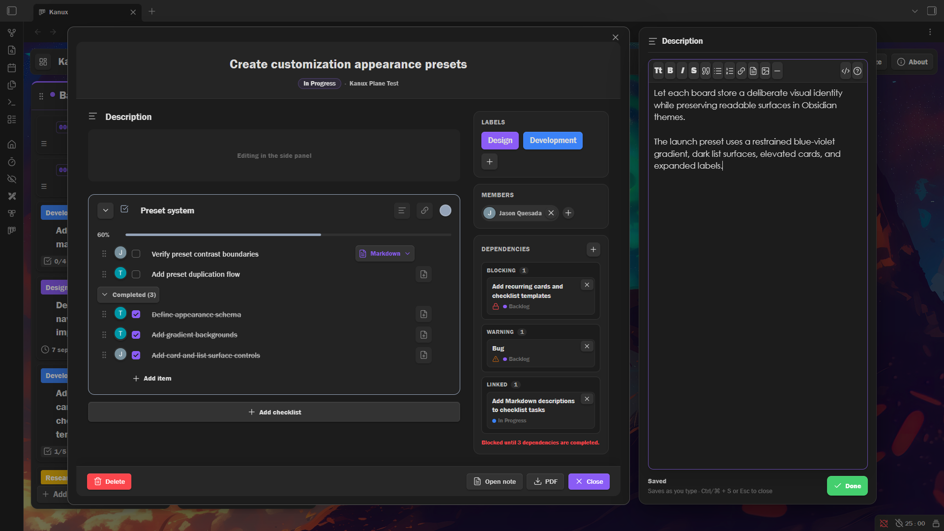 Complete Kanux card editor