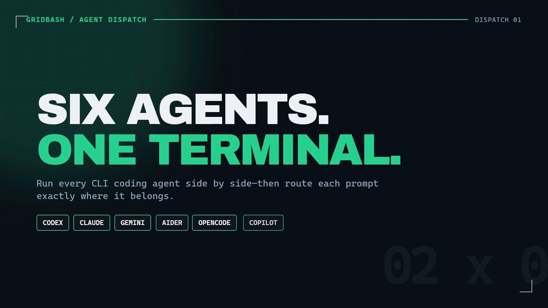 GridBash launch teaser showing six CLI coding agents in one terminal grid