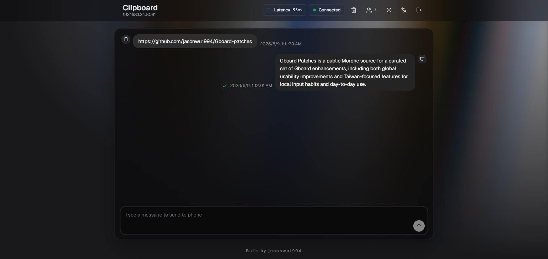 Web Clipboard conversation view