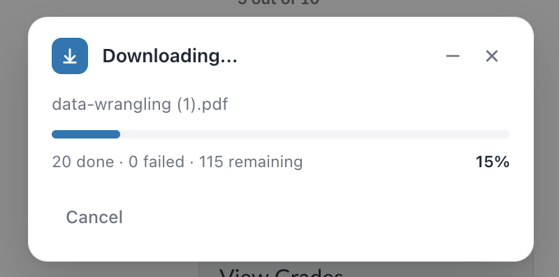 Download in progress with file count and progress panel