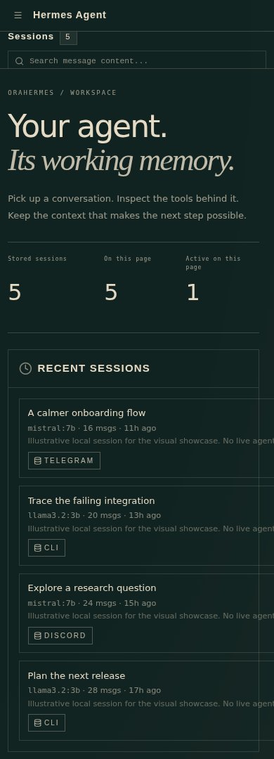 OraHermes mobile session workspace