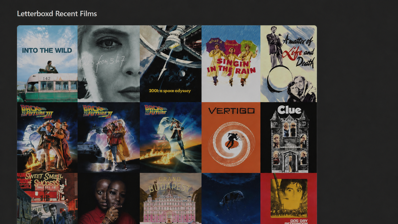 Letterboxd Recent Films poster collage in Obsidian