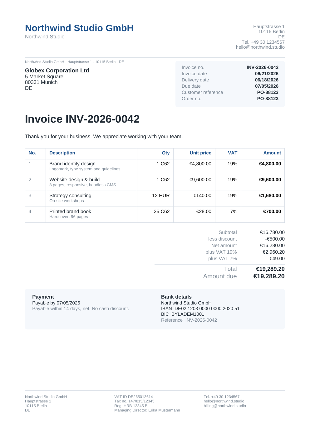 a generated ZUGFeRD invoice