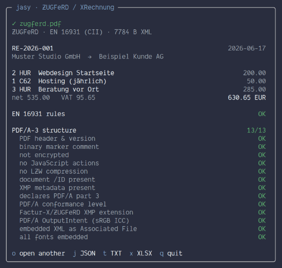the jasy terminal: invoice + checks + export