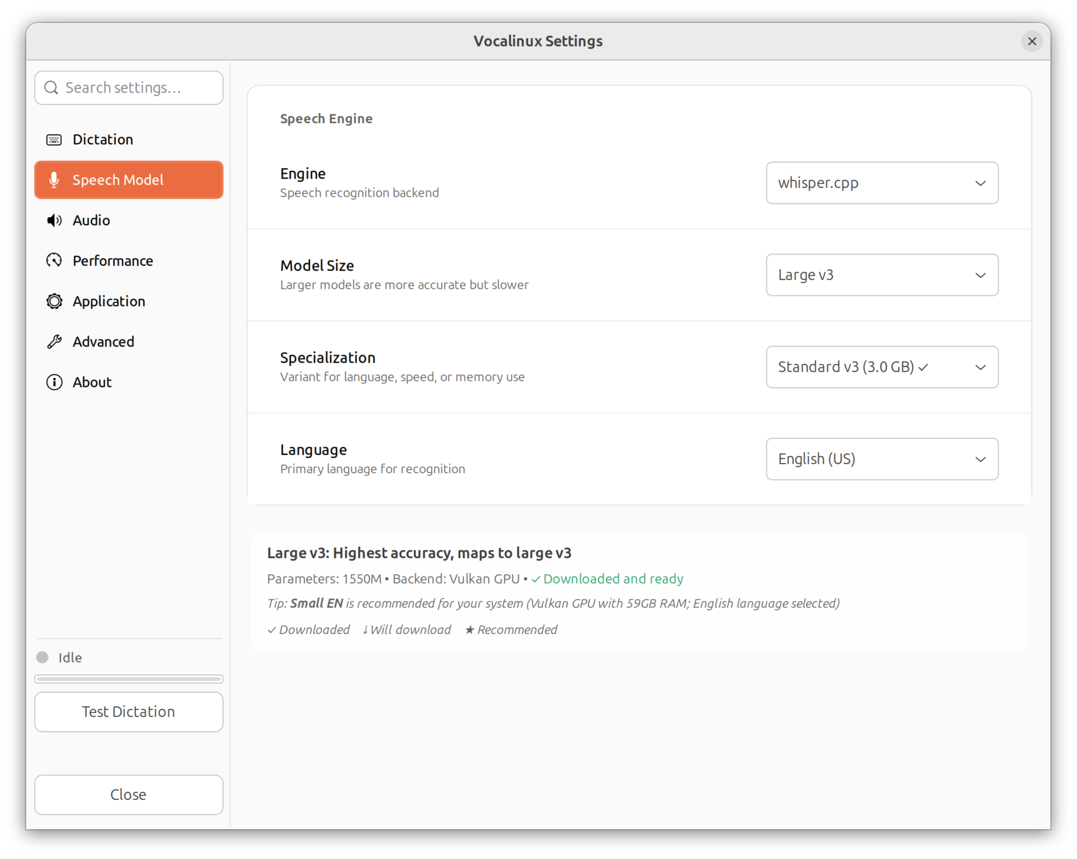 Speech Engine settings