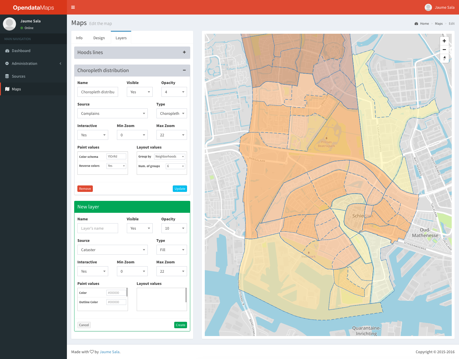 A map being edited in opendata-maps app