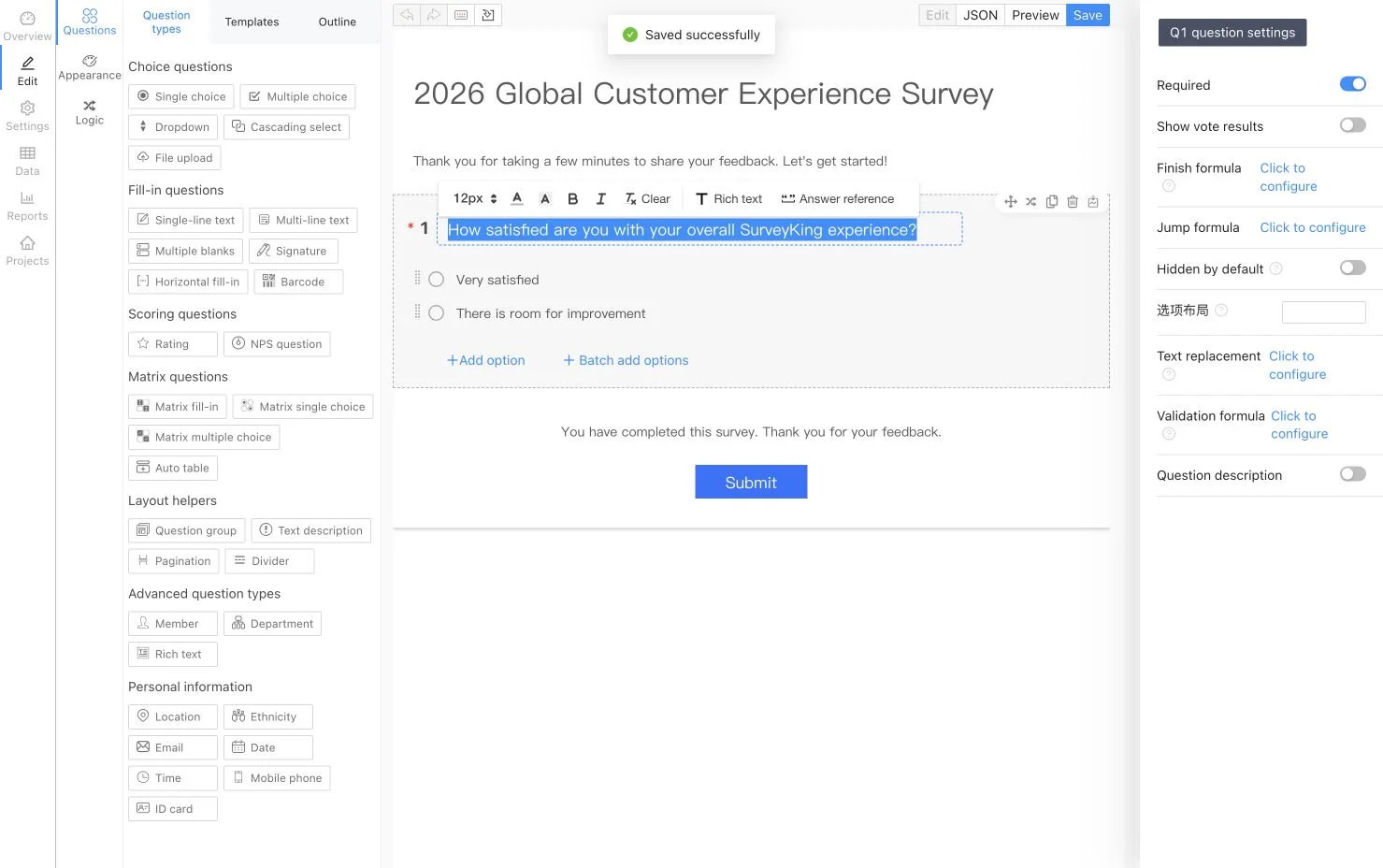Survey editor