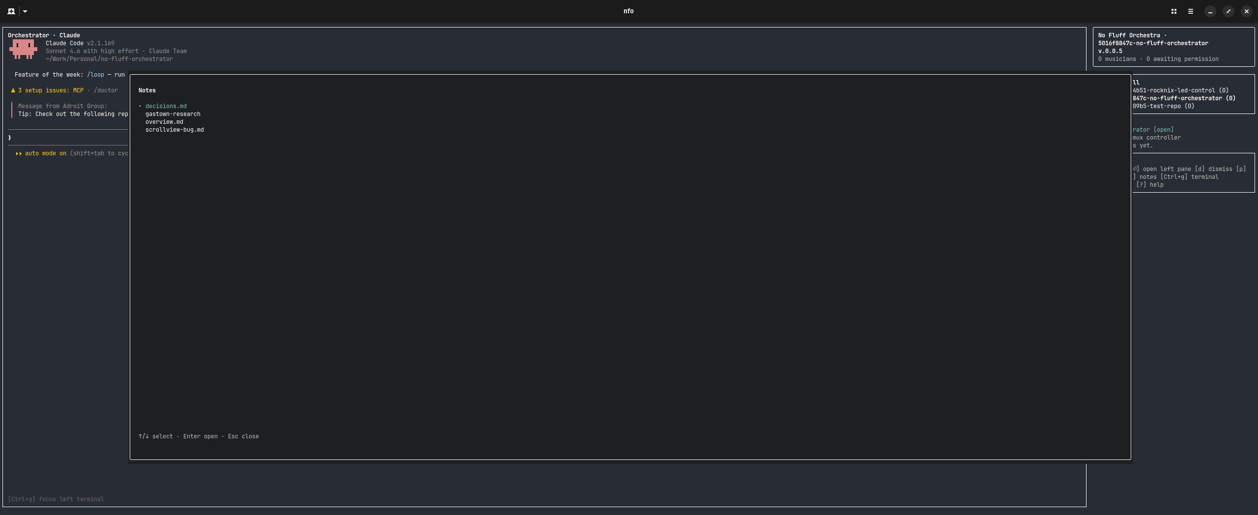 Notes: List view The list view of the Notes dialog