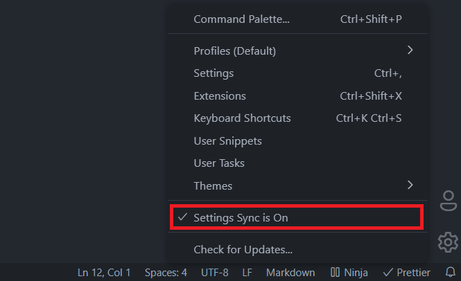 How to activate VS Code Settings Sync.